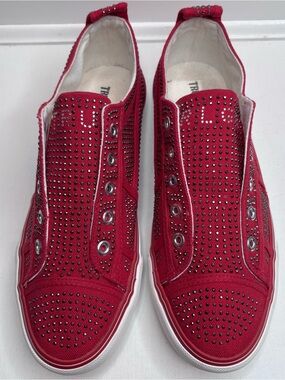 True Religion Women's
Rhinestone-Studded Canvas
Slip-On Sneakers Red & White 9.5